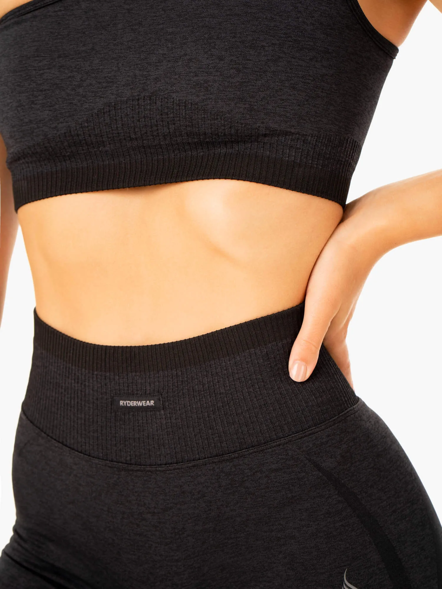 Excel Seamless One Shoulder Sports Bra - Black Marl Athletic Wear Black fitness clothes