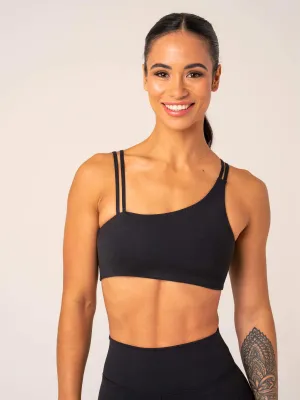 Unstoppable One Shoulder Sports Bra - Black Tension Dispersion System