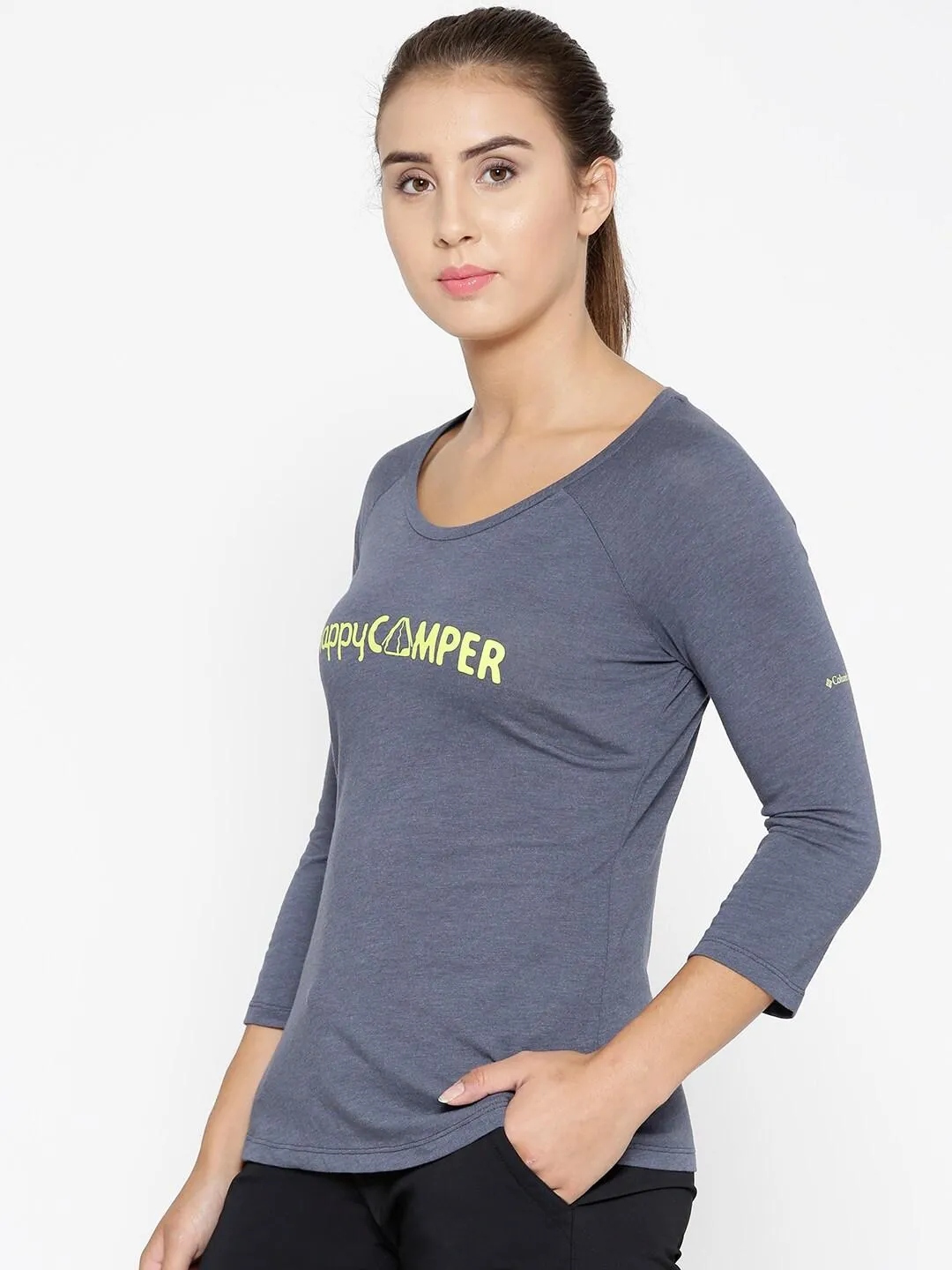 Columbia Women Purple Weekend Explorer 3/4 Tee Fashion-Forward Fit Chill Mode