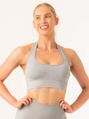 Contour Halter Bra - Light Grey Marl V-Neck Supportive frame