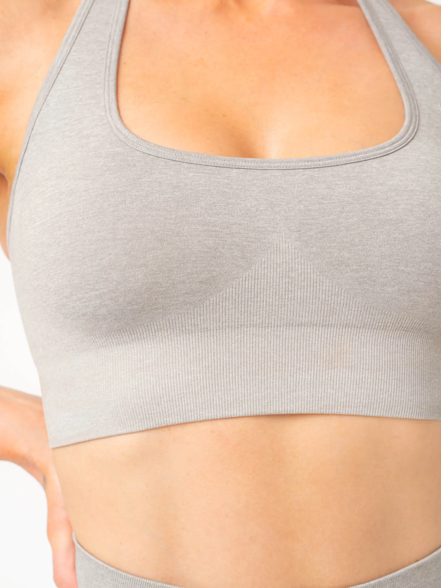 Comfortable fit Embroidered Contour Halter Bra - Light Grey Marl