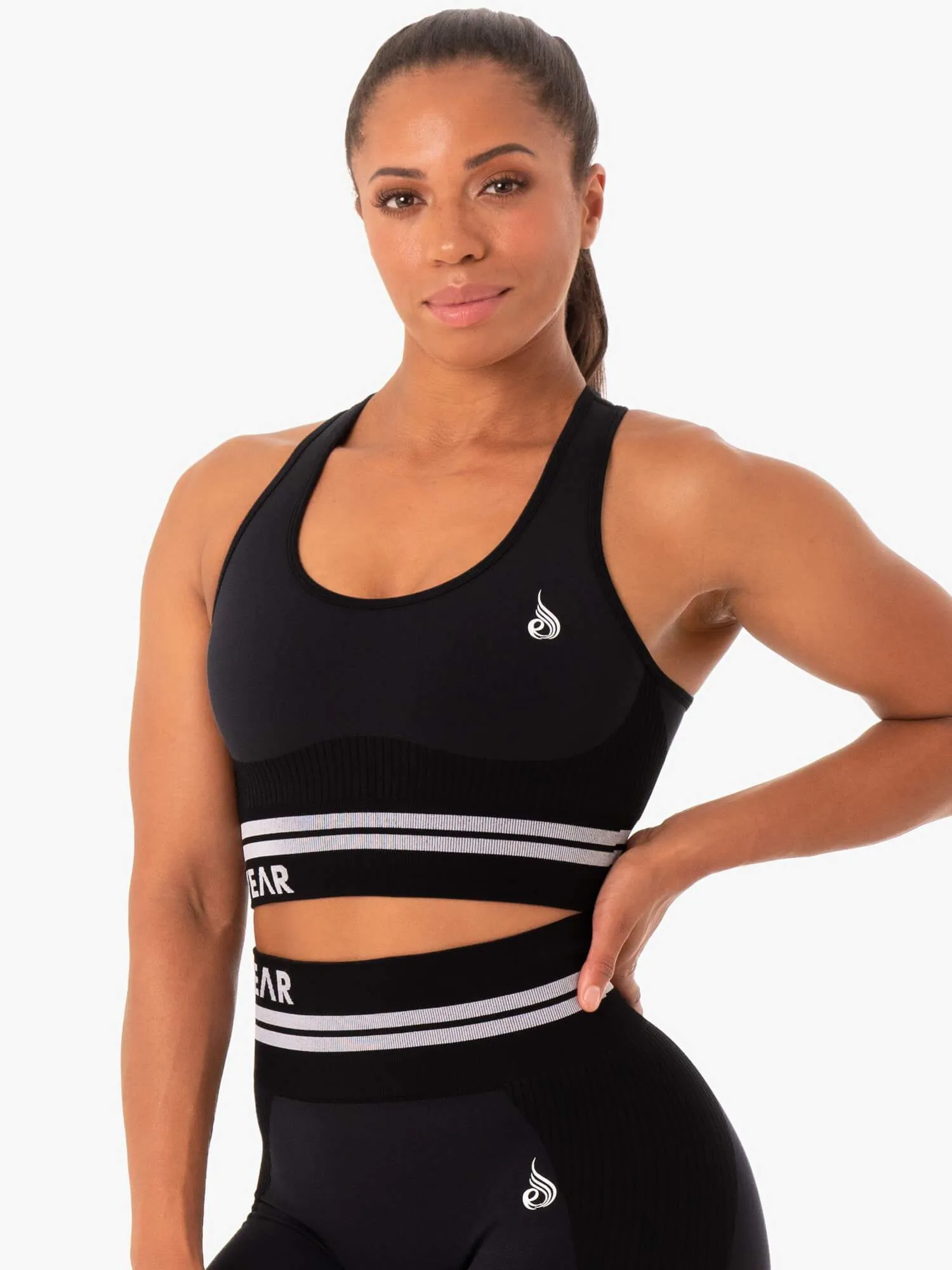 Plus Size Lightweight Strap Freestyle Seamless Longline Sports Bra - Black
