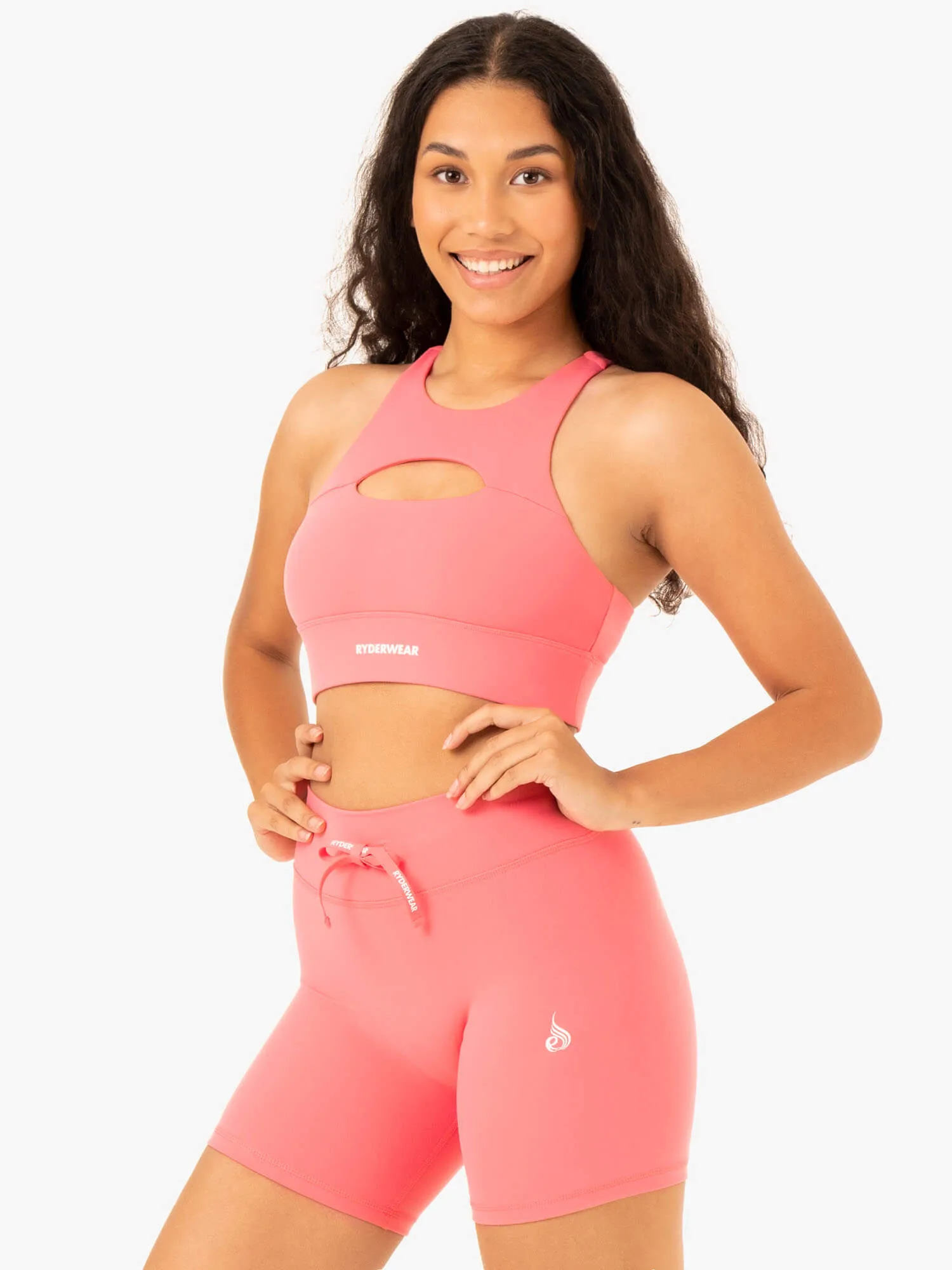 Soft seams Supportive Fabric Replay Cut Out Sports Bra - Coral