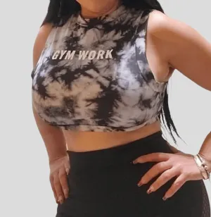 Sleeveless sports t-shirt, black and white camouflage. saying "Gym Work" Cozy and Comfortable