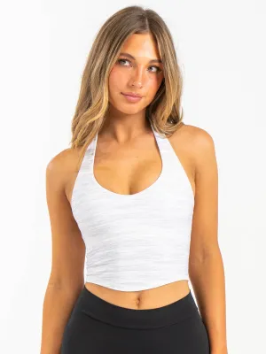 Layered Coverage Design Reinforced Stress Points NKD Halter Shelf Tank - Snow Grey Marl