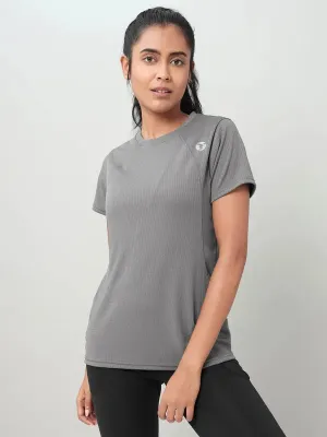 Women Self Design Slim Fit Crew Neck T-shirt with TECHNO COOL  Breathable Yarn Composition Easy-Going Style