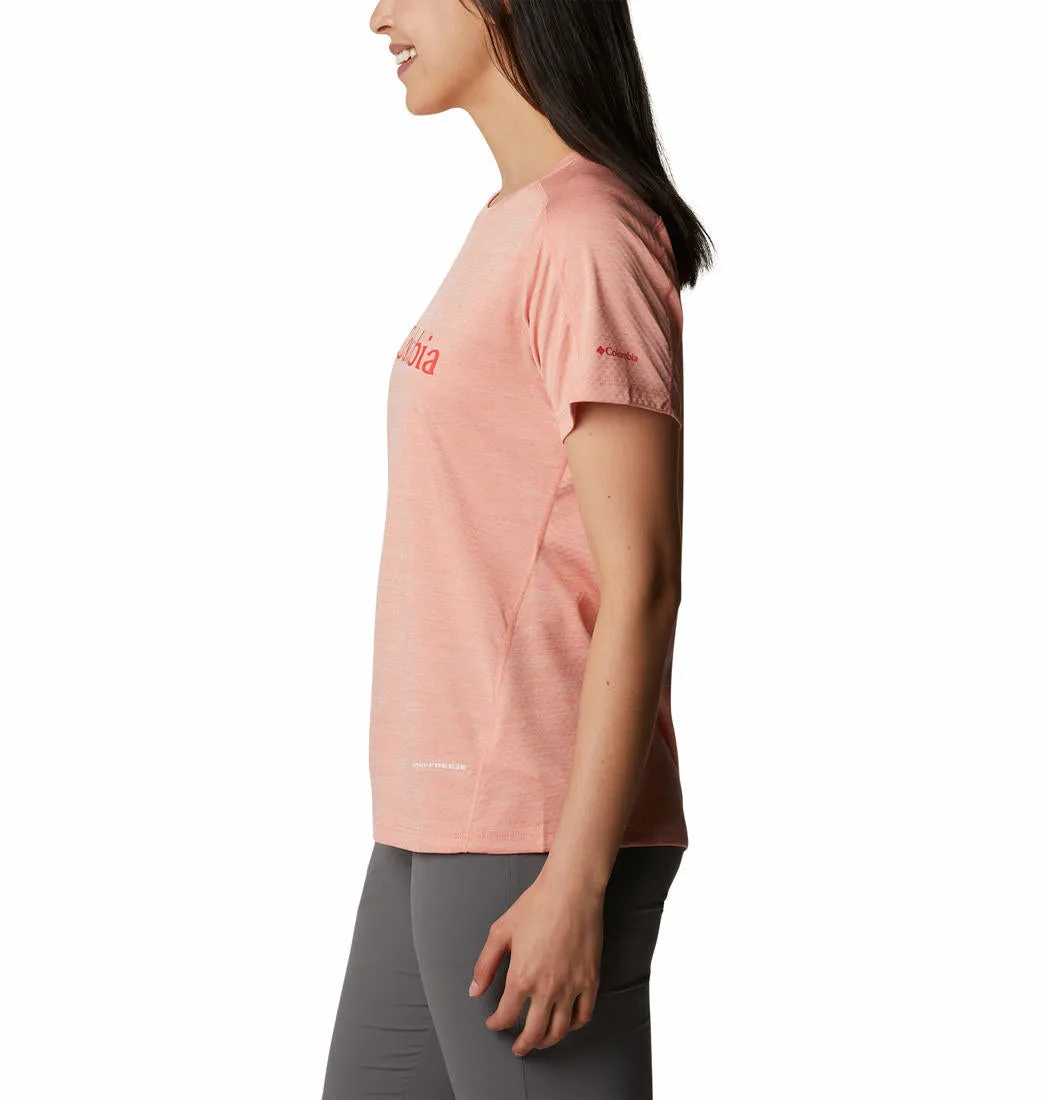 Columbia Women Peach W Zero Rules Graphic Crew (Sun Protection) Comfy Look Wear