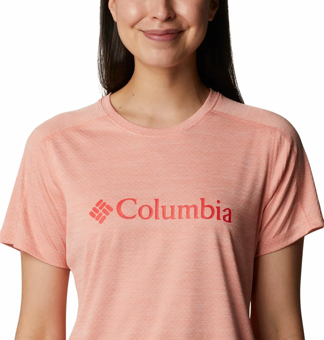Columbia Women Peach W Zero Rules Graphic Crew (Sun Protection) Sweat Absorbent Eco Friendly Production