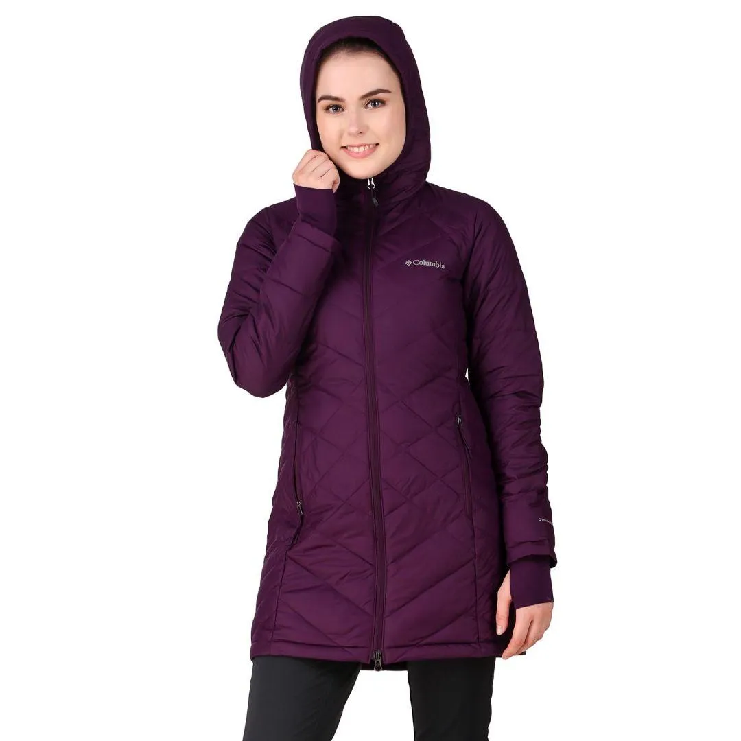 Columbia Women Maroon Heavenly Long Hooded Jacket Withstand Padded collar