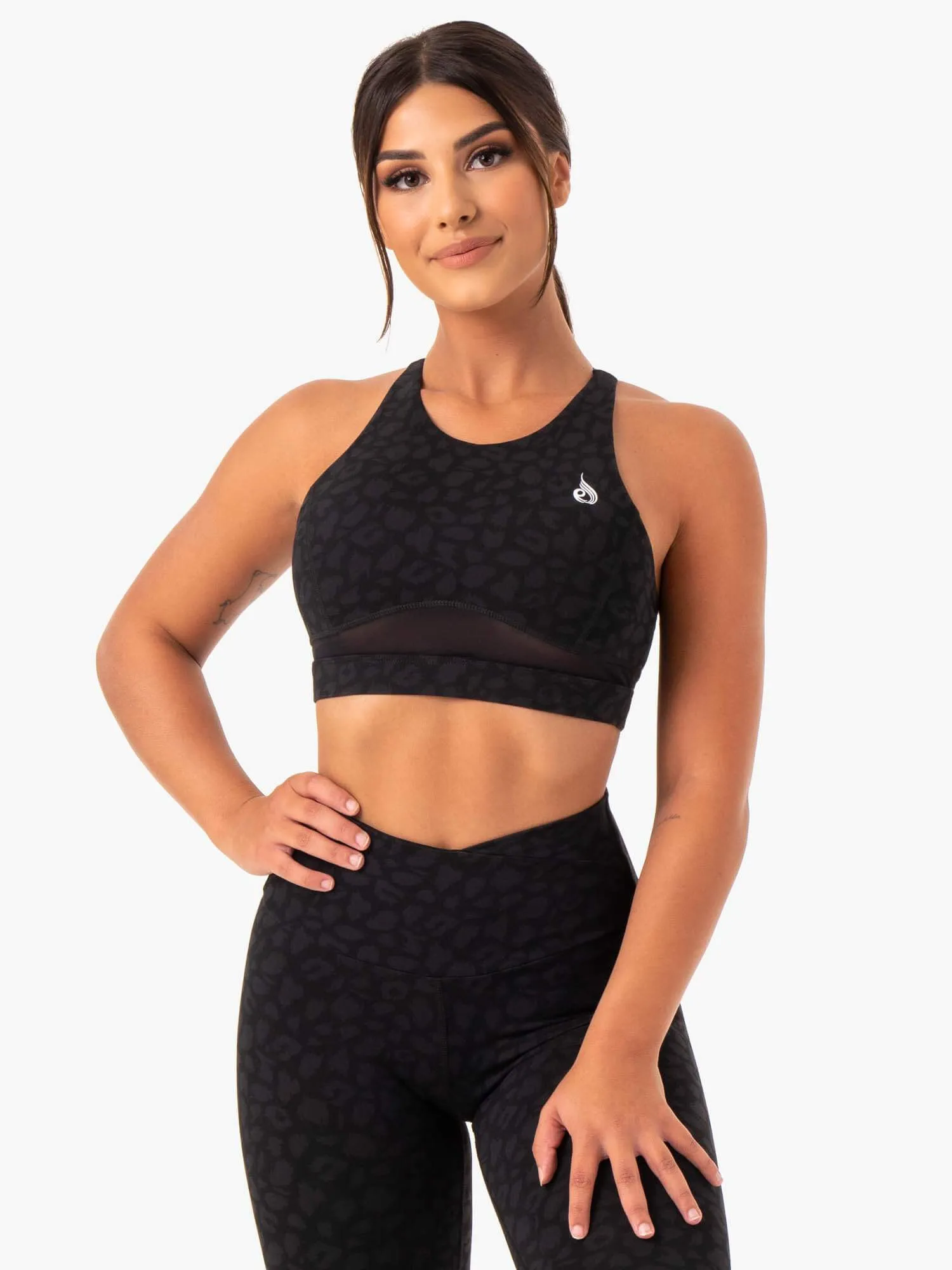 Amazon Mesh Sports Bra - Black Leopard Thick Straps Crease-resistant seams
