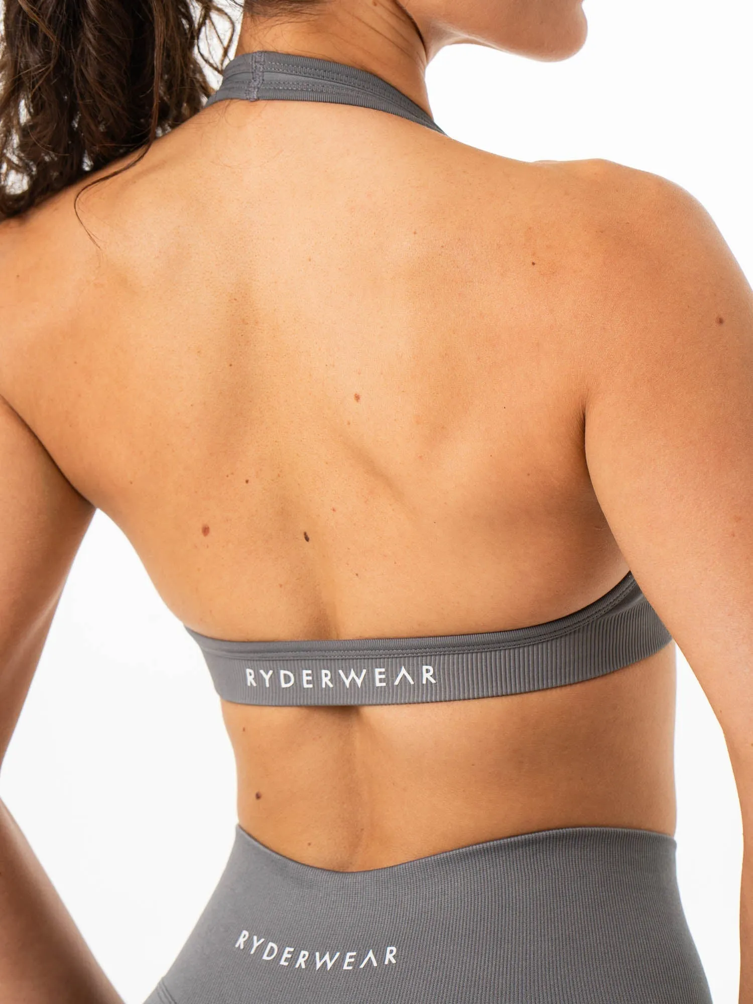 Flexible Support Frame Sculpt Seamless Halter Bra - Charcoal