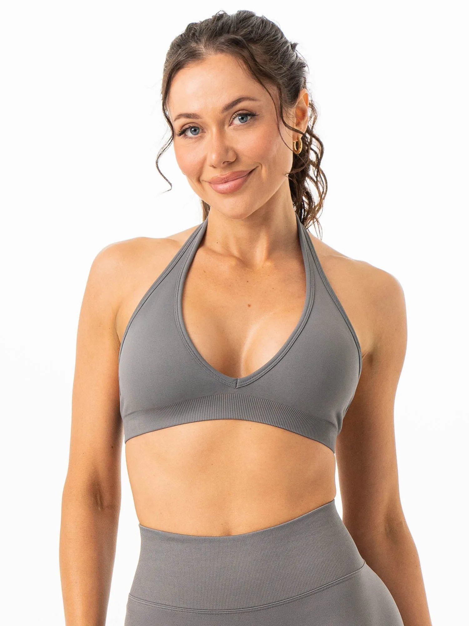 Decorative stitching seams Sculpt Seamless Halter Bra - Charcoal