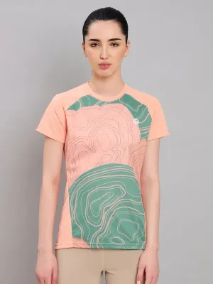 Women Abstract Print Slim Fit Crew Neck T-shirt with TECHNO COOL  Quick Comfort