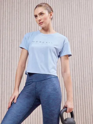 Women Printed Boxy Fit Crew Neck Crop Top with VENTMESH Quick Fit Comfort OversizedSilhouette