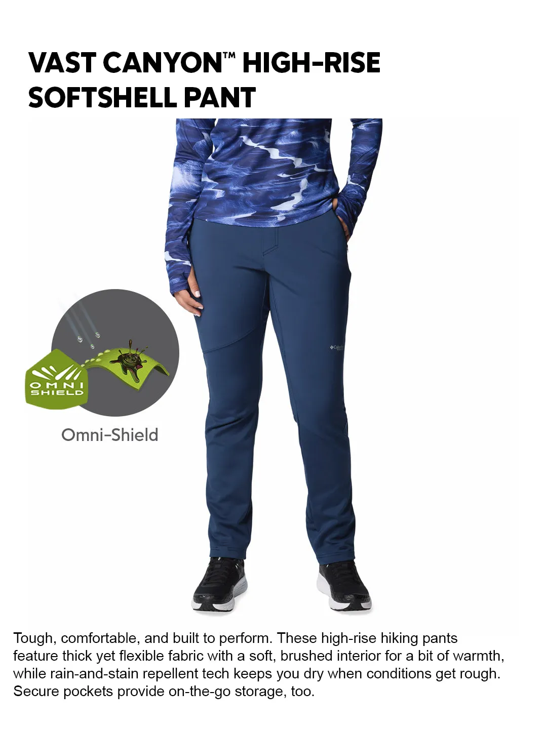 Yoga Capri Pants Columbia Women Navy Blue OmniShield Vast Canyon Soft Shell Pant