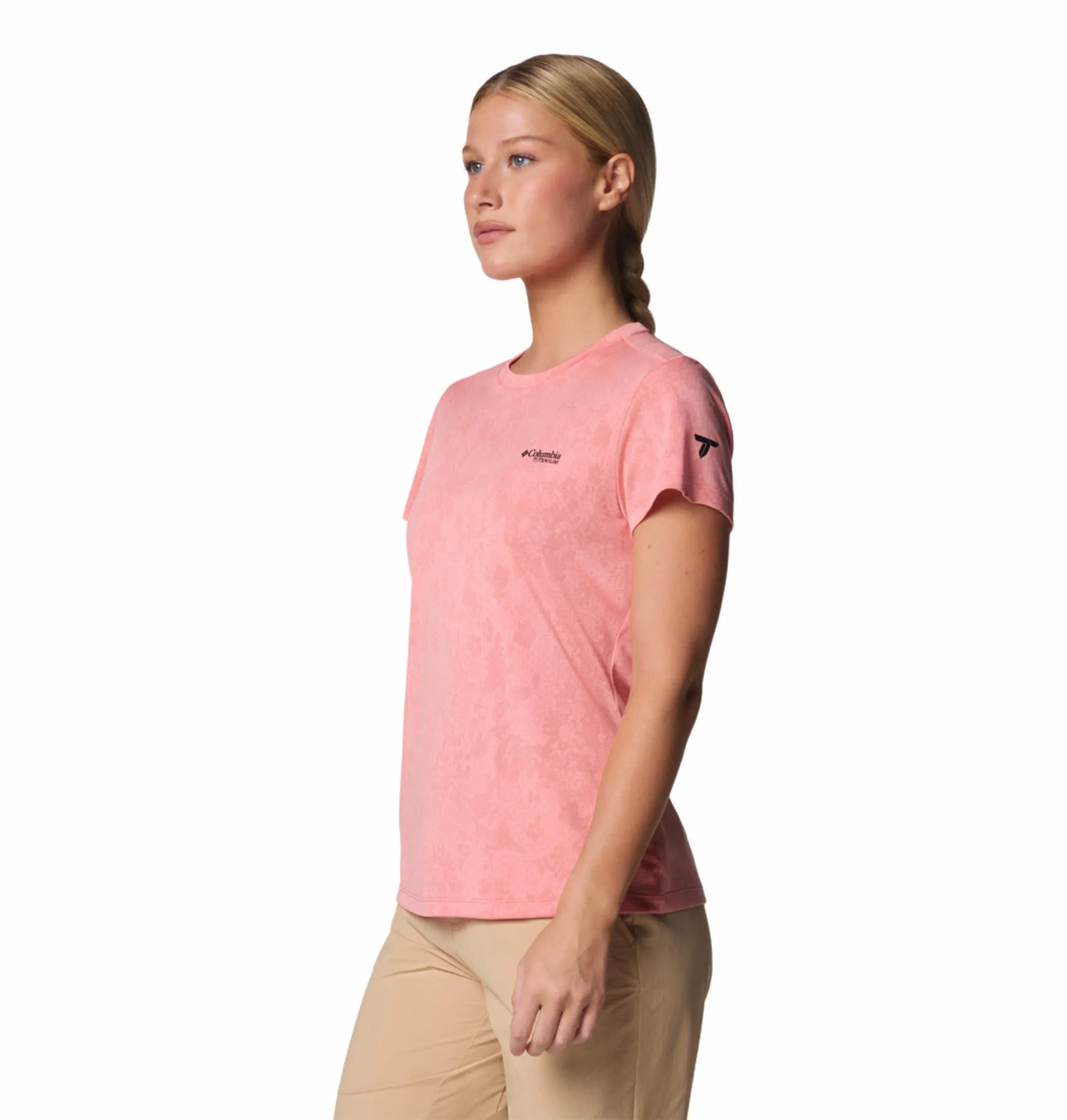 Columbia Women Pink Bluebird Canyon Short Sleeve Crew High Density Cotton ZeroWaste Production