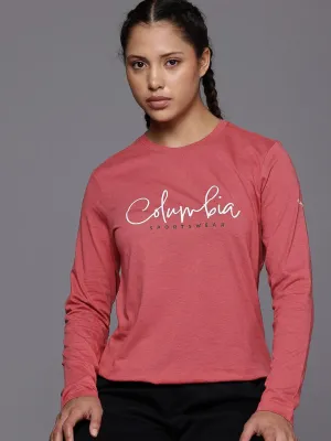 Columbia Women Red Columbia Trek Relaxed LS Tee Quick Comfort Design Comfy Design