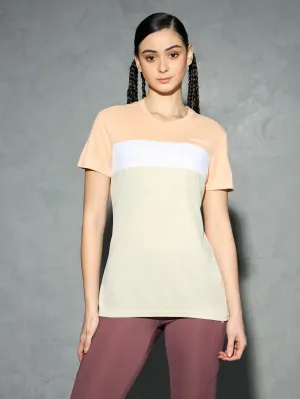 Relaxed Waistband Casual Essentials Women Colorblock Slim Fit Round Neck Sports T-shirt with TECHNOCOOL 