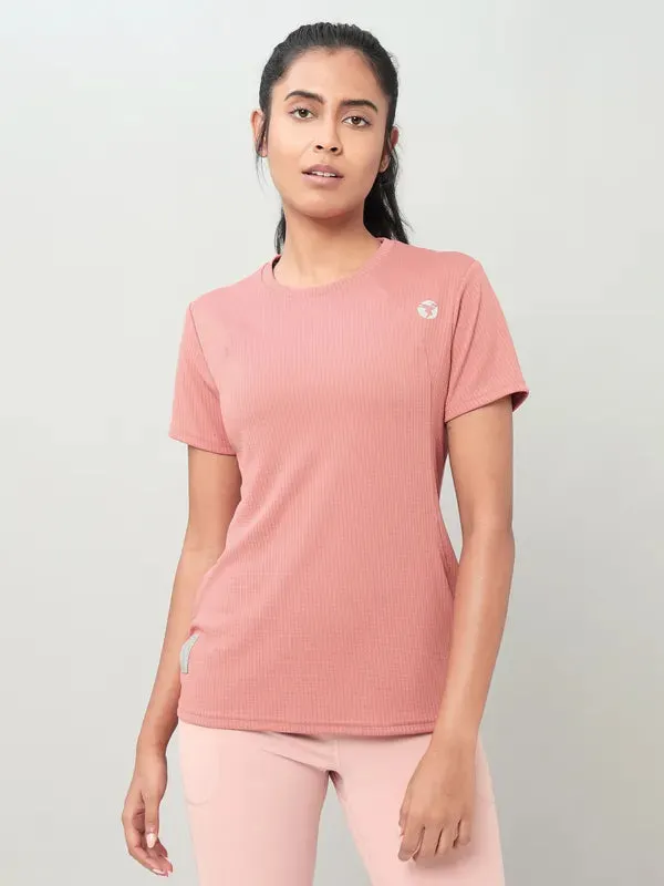 petite size Women Self Design Slim Fit Crew Neck T-shirt with TECHNO COOL 