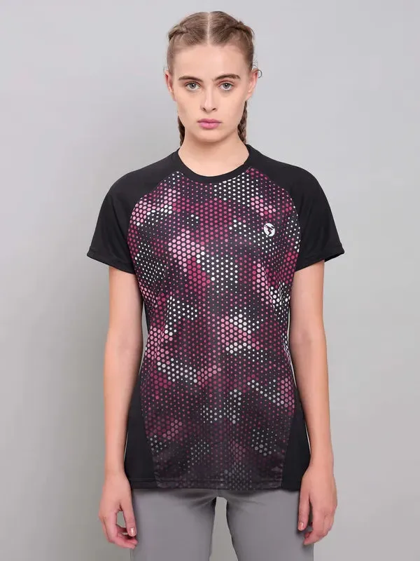 Women Abstract Print Slim Fit Crew Neck T-shirt with TECHNO COOL  Trendy Vibes Wear FadeResistant