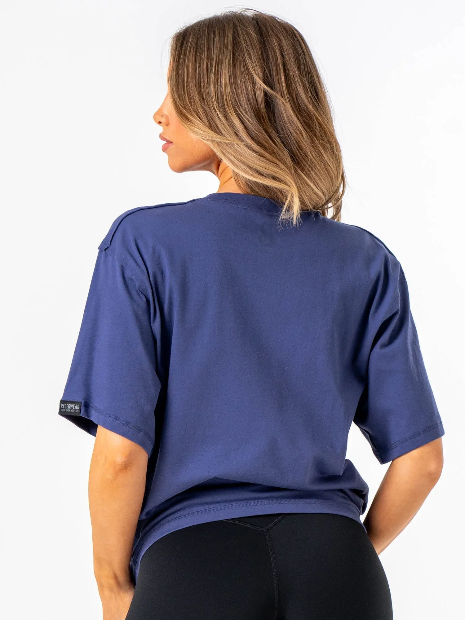 Circular Knit Construction Beaded details Force Oversized T-Shirt - Indigo