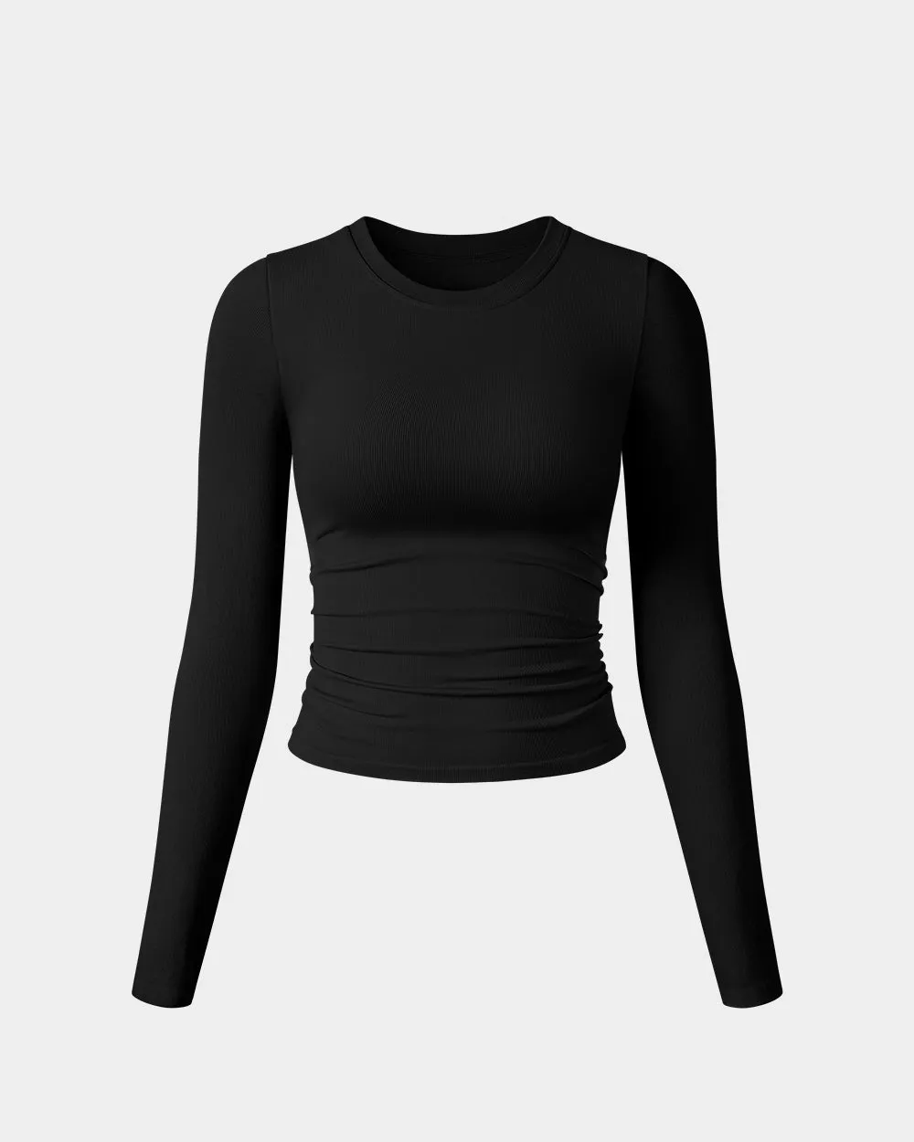 Effortless Vibe Fashion Ready Crew Neck Ruched Stretch Fitted Tee Shirts Tops