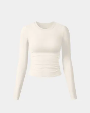 Light Layers Quality Fabric Crew Neck Ruched Stretch Fitted Tee Shirts Tops