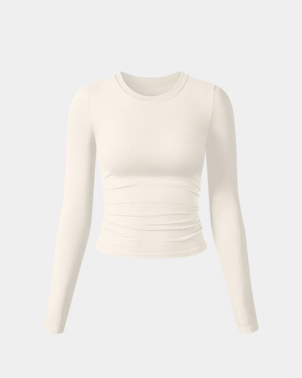 Crew Neck Ruched Stretch Fitted Tee Shirts Tops Outdoor Style Trend Active Design Wear