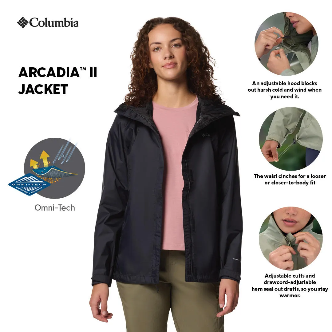 Columbia Women Black Arcadia II Jacket Waterproof Abrasion Resistant Zippers