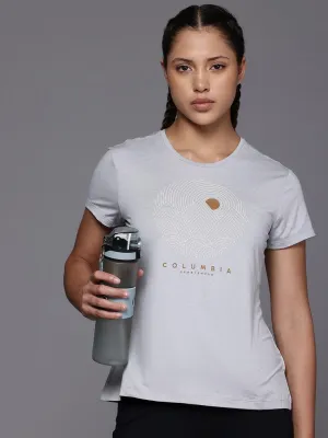 Columbia Women Grey Sloan Ridge Graphic SS Tee Recycled Polyester Thread Timeless Style