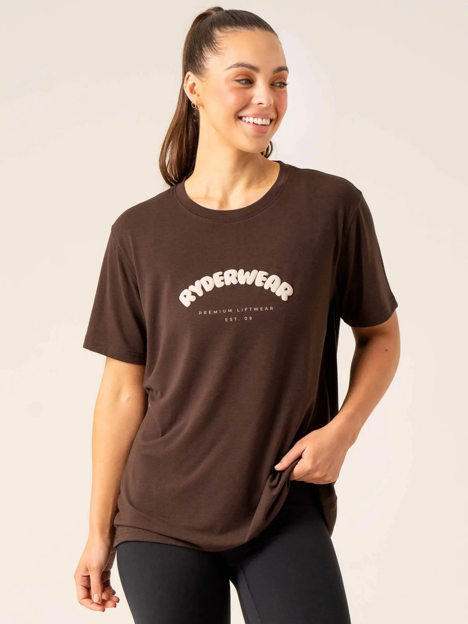 MoistureWickingFabric Off Side Longline T-Shirt - Chocolate