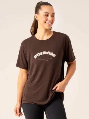 MoistureWickingFabric Off Side Longline T-Shirt - Chocolate