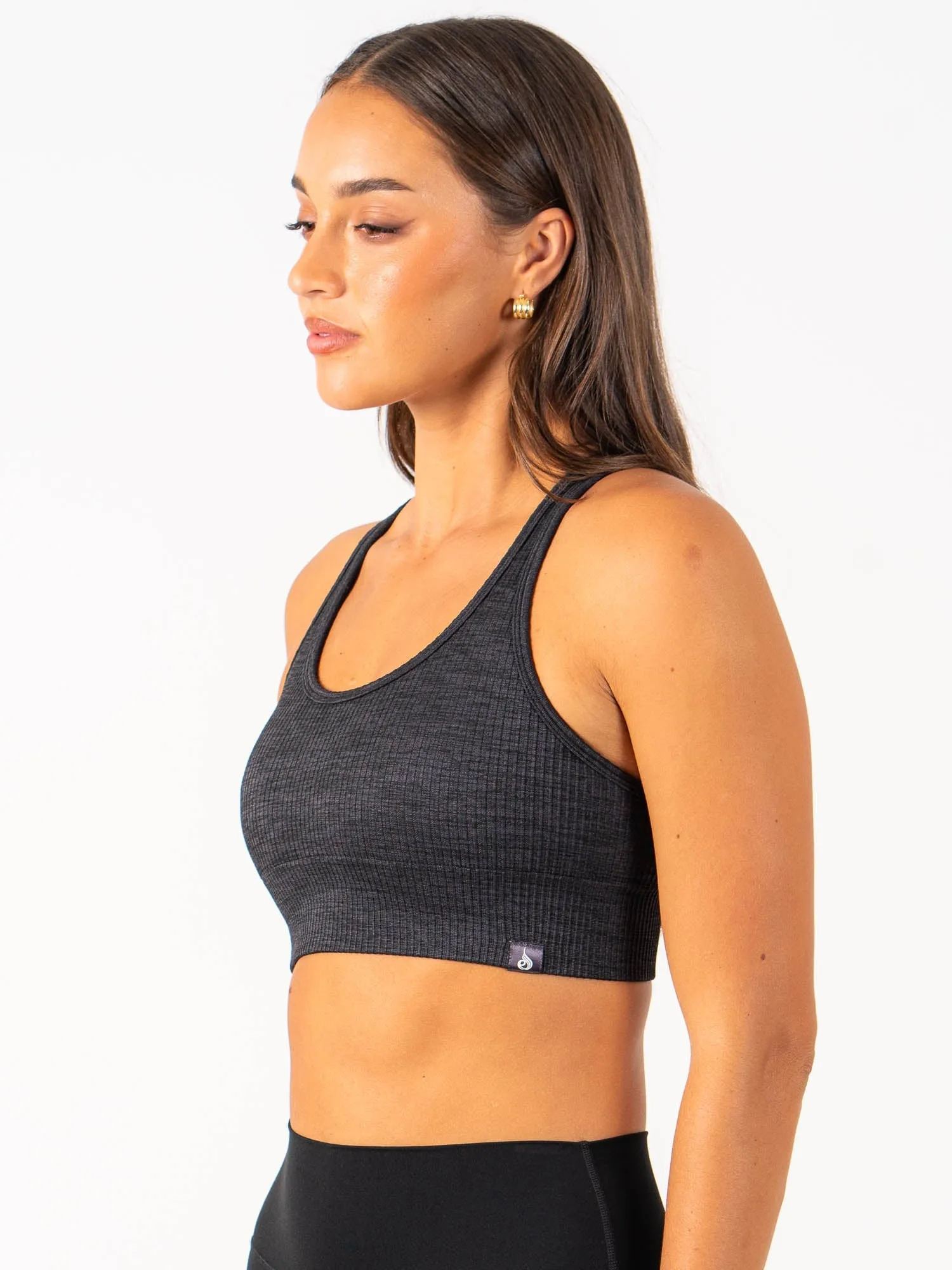 Nursing Rib Seamless Sports Bra - Black Marl