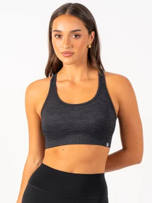 Lightweight Band Rib Seamless Sports Bra - Black Marl