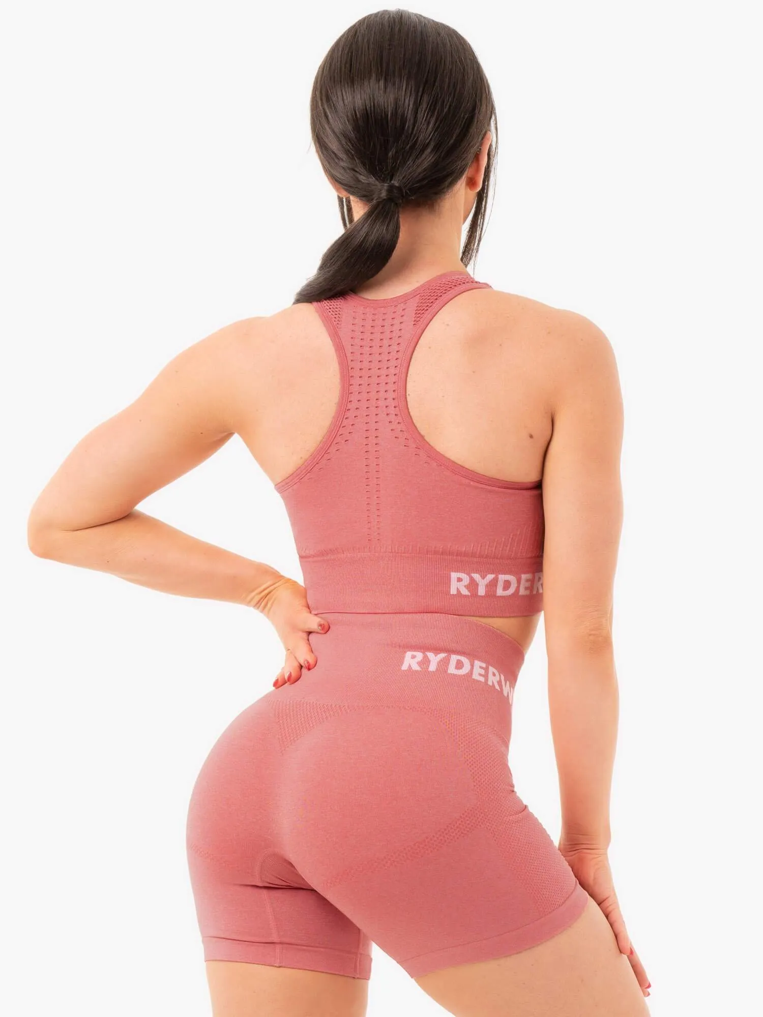 Stretchable Scoop neck Seamless Staples Sports Bra - Rose Pink Marl