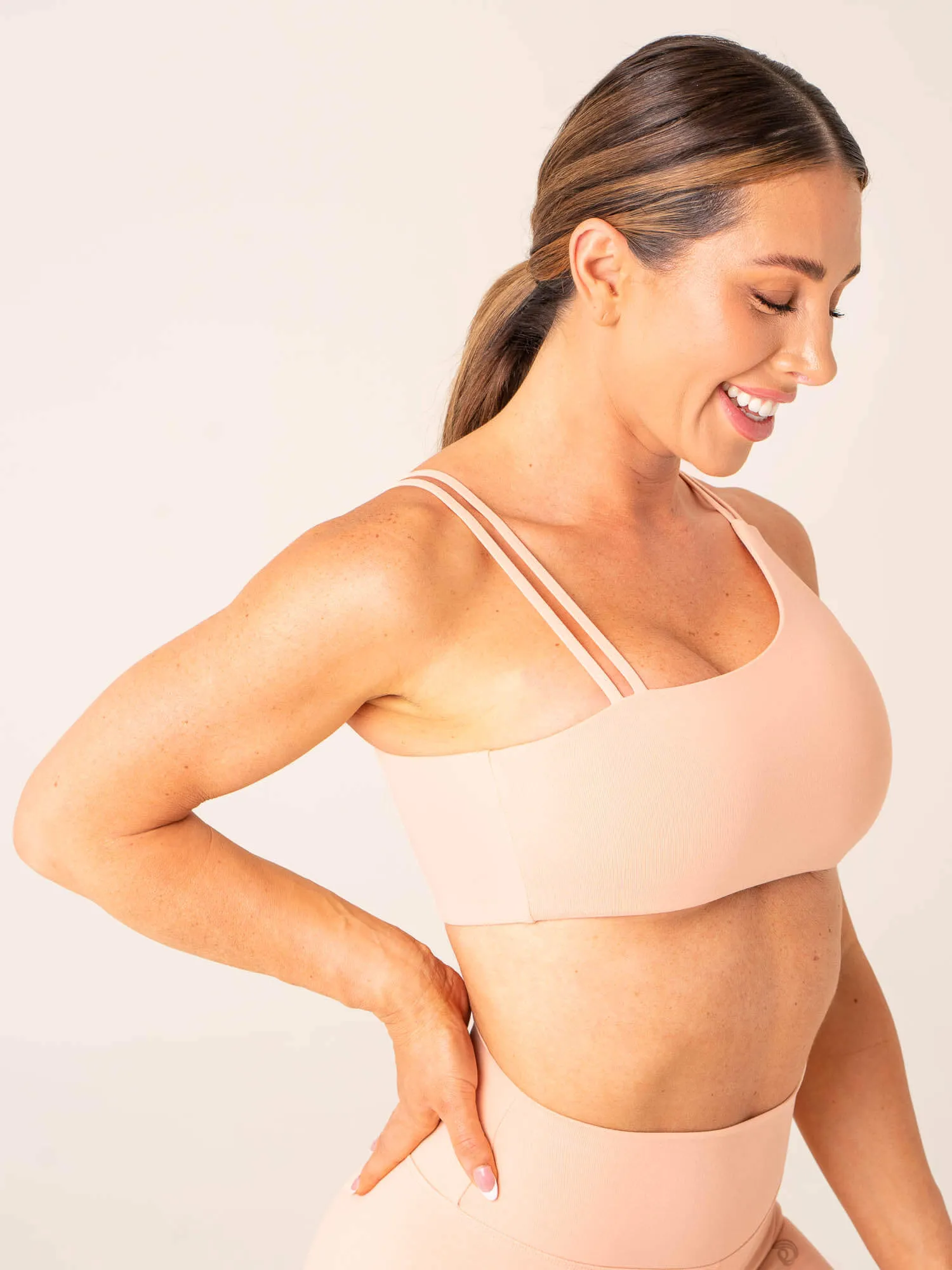 Unstoppable One Shoulder Sports Bra - Peach High Impact Support