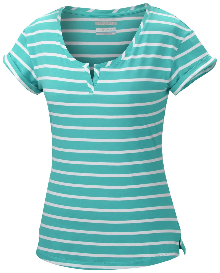 Moisture Management Fabric Columbia Women Yellow Reel Beauty II Short Sleeve Shirt