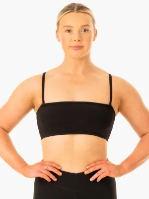 Convertible Bandeau Sports Bra - Black Smooth Fabric Double stitching