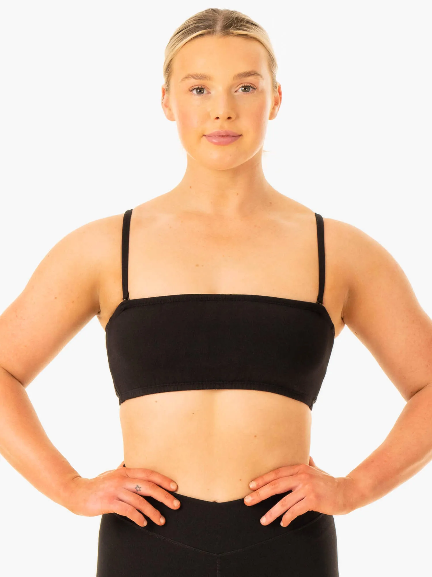 Convertible Bandeau Sports Bra - Black Smooth Fabric Double stitching