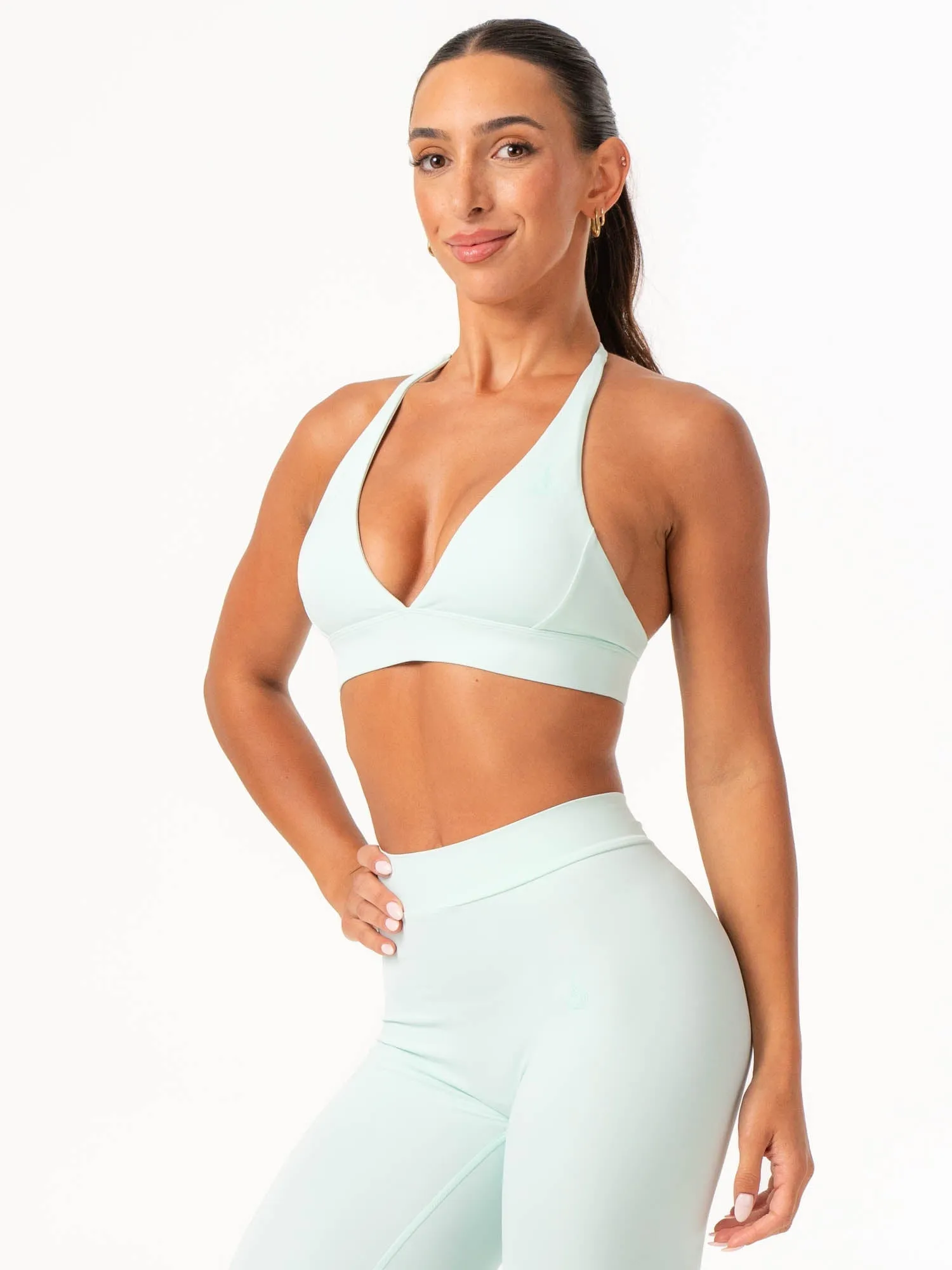 Reinforced Stitching NKD Halter Sports Bra - Cool Mint