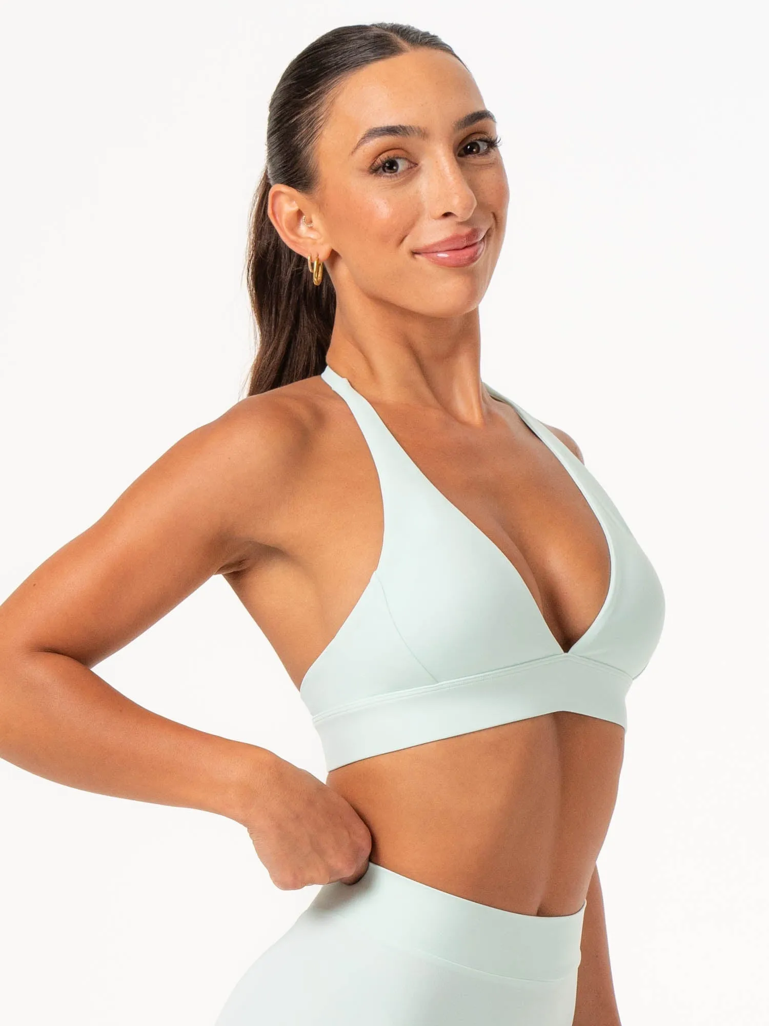 NKD Halter Sports Bra - Cool Mint Durable Fabric Easy Fabric