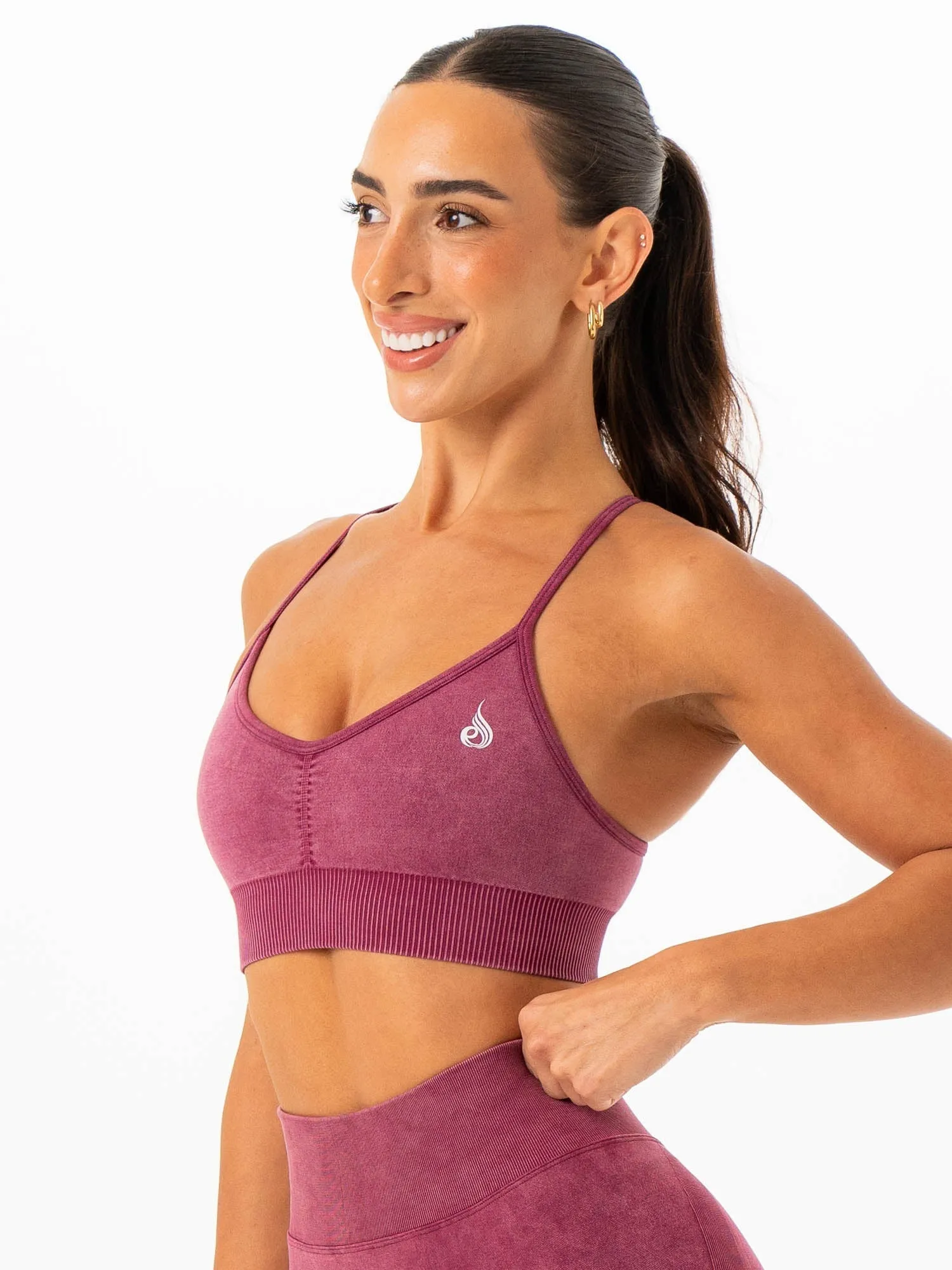 Soft Closure Stonewash Seamless Sports Bra - Wine Stonewash