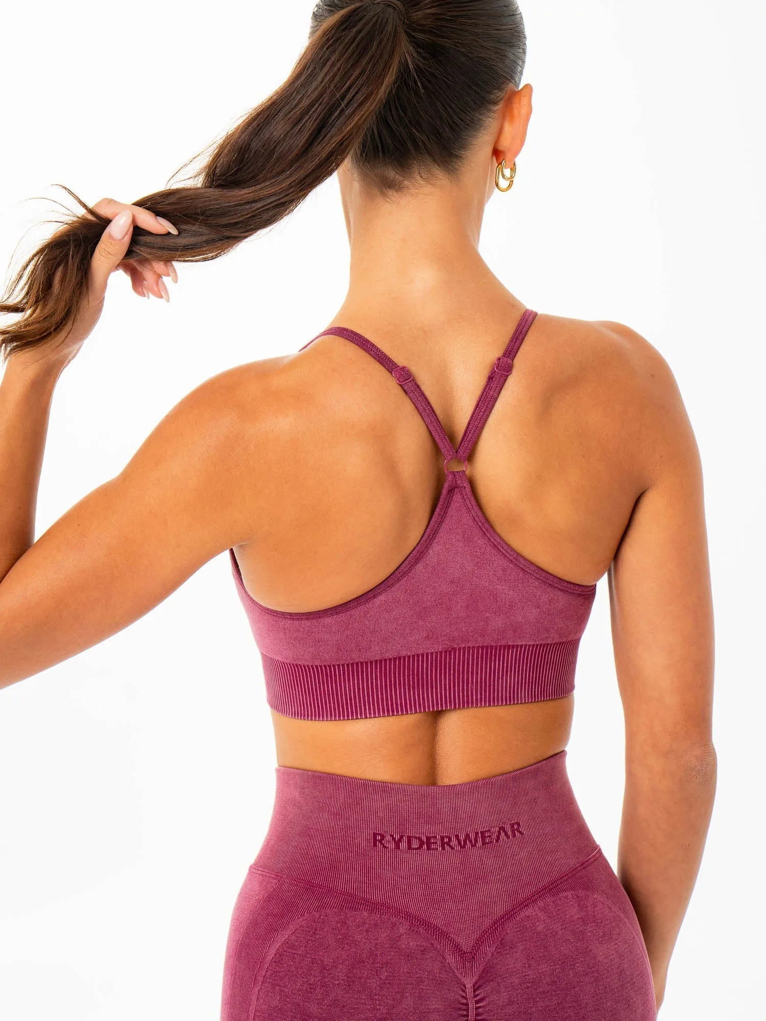 Stonewash Seamless Sports Bra - Wine Stonewash Racerback Style Endurance training