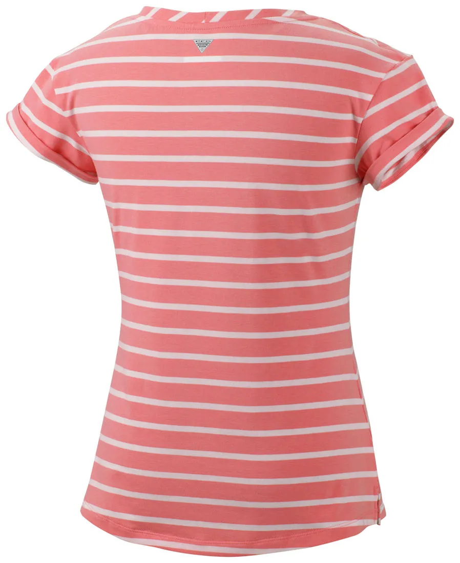Columbia Women Orange Reel Beauty II Short Sleeve Shirt Breezy Comfort Quick Wear
