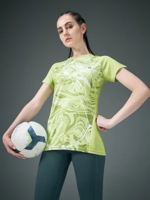 Breezy Comfort SustainableManufacturing Women Abstract Print Slim Fit Crew Neck T-shirt with TECHNO COOL 