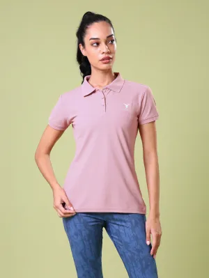 Double Stitched Hem Women Solid Slim Fit Polo T-shirt with MATPIQ
