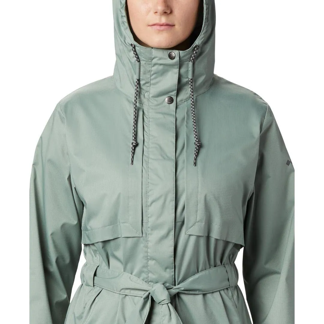 Columbia Women Green Pardon My Trench Rain Jacket Pin Commuter Style
