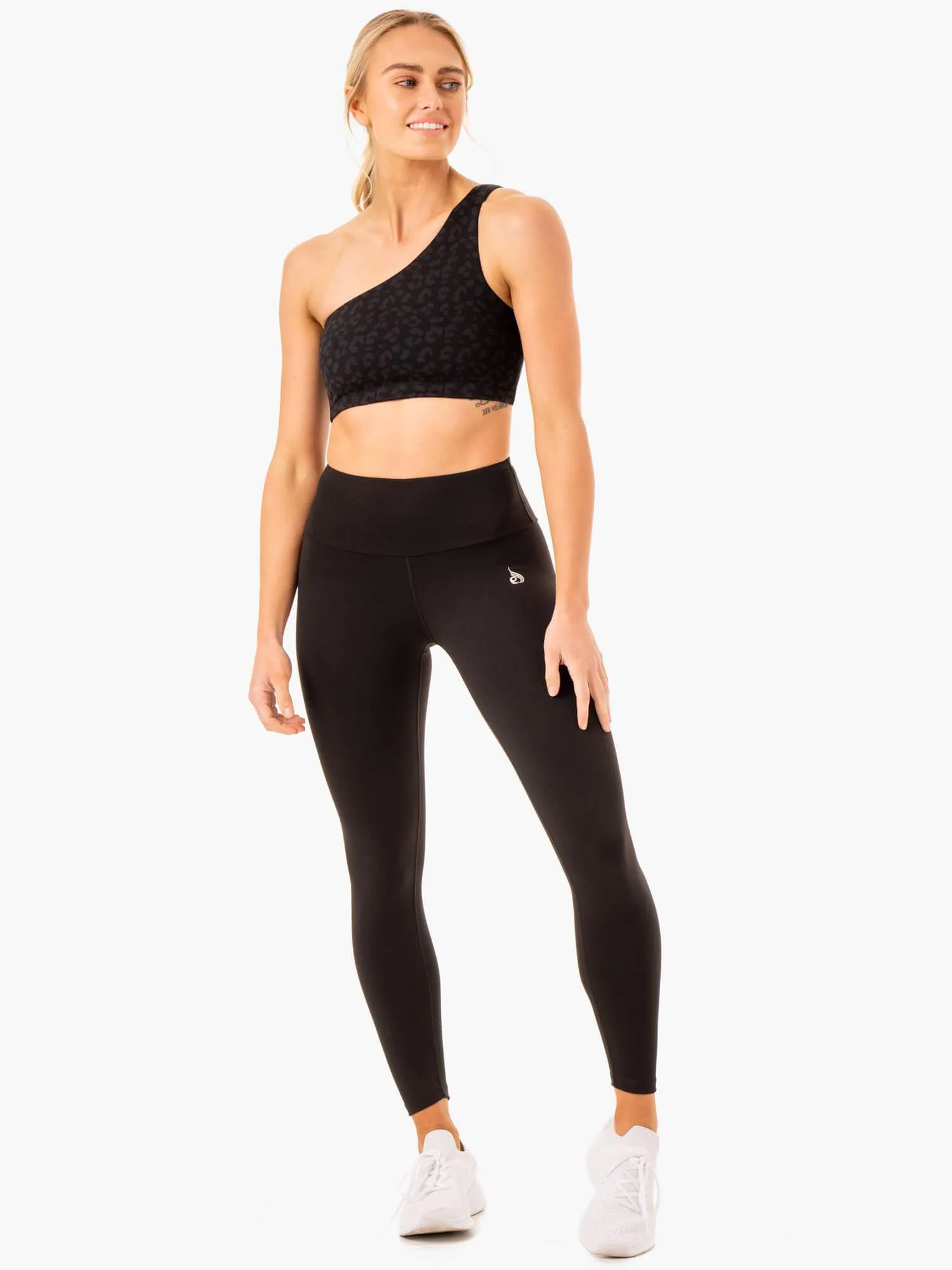 Non-Binding Band Adapt One Shoulder Sports Bra - Black Leopard