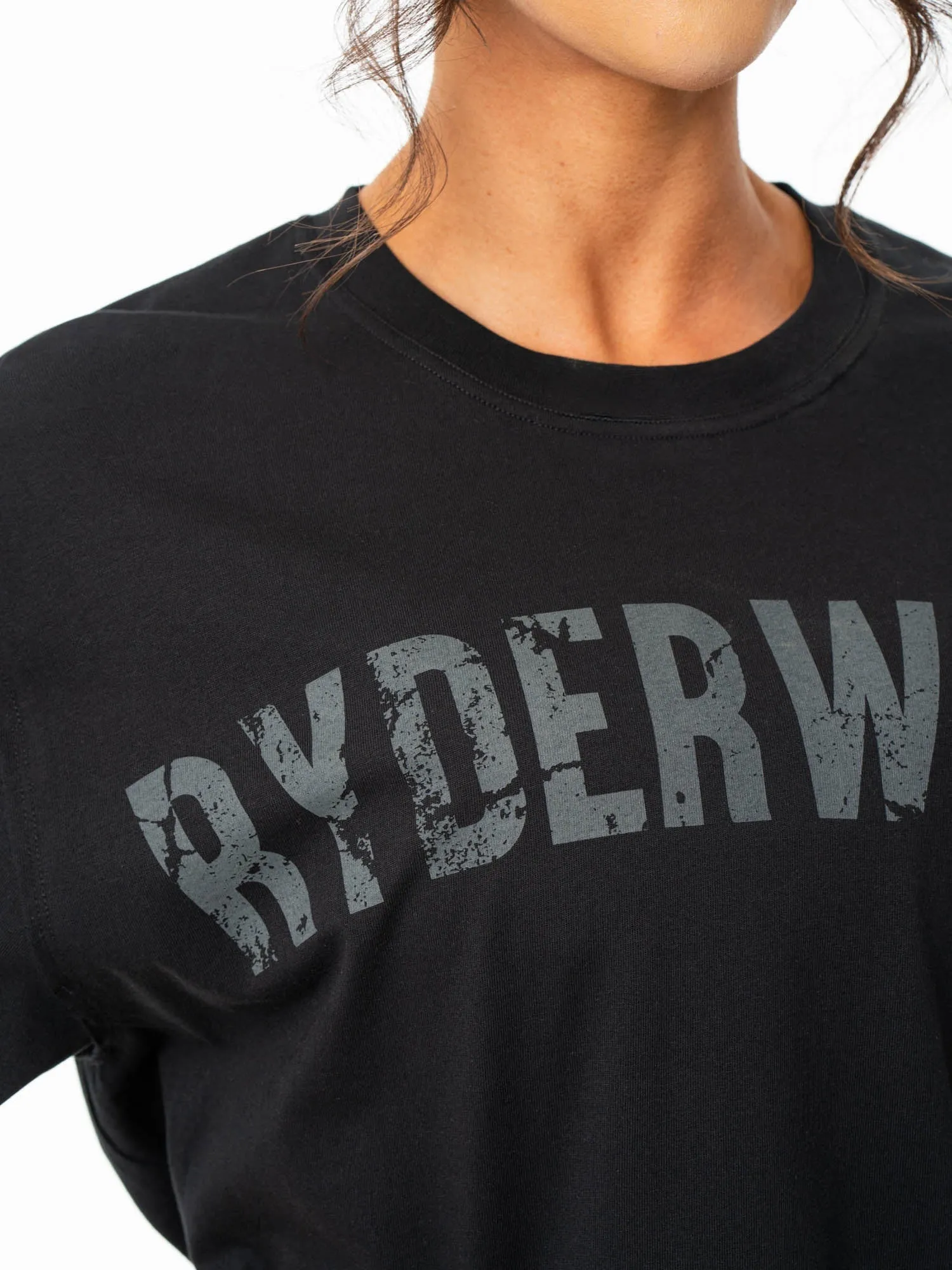 Cozy Stretch Fit Reinforced Neckline Force Oversized T-Shirt - Black