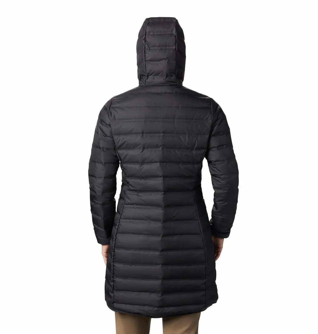 Columbia Women Black Lake 22 Down Long Hooded Jacket Sleek Fit